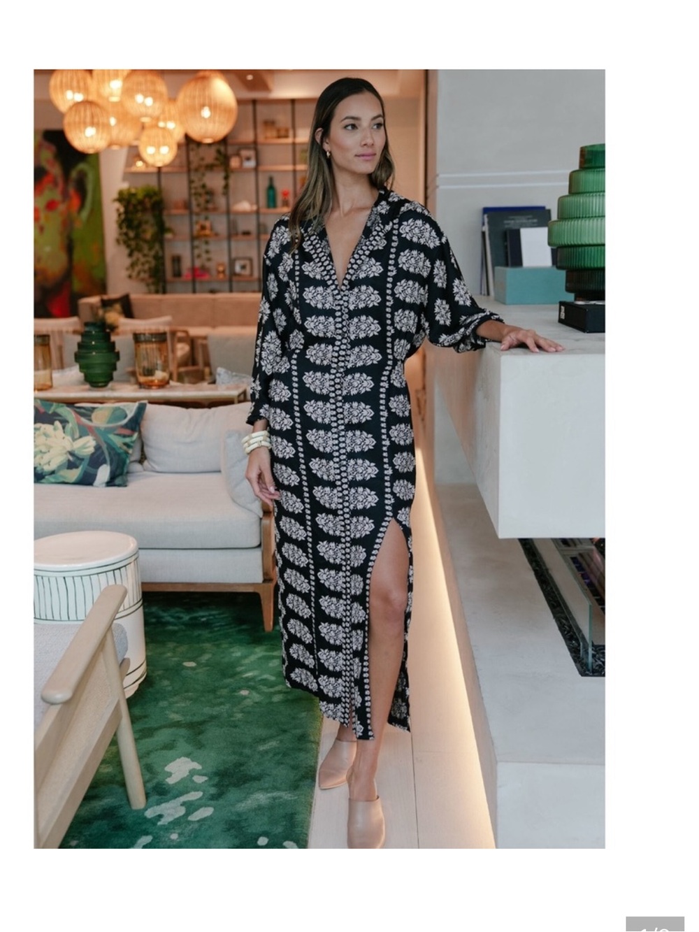 Black and White Printed Maxi Dress with Front Slit